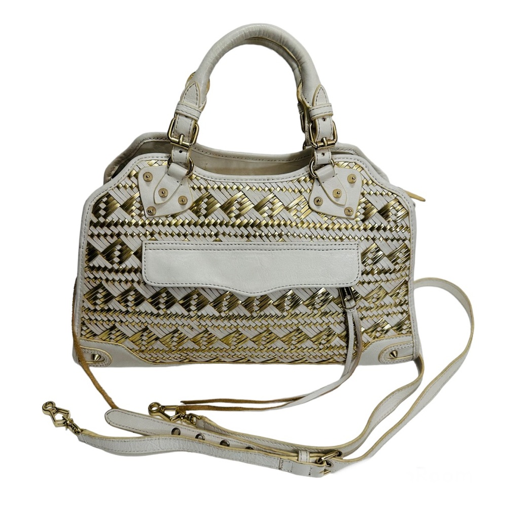 REBECCA MINKOFF Desire Aztec White Gold Leather Woven Bag Very Rare! Retail-$495